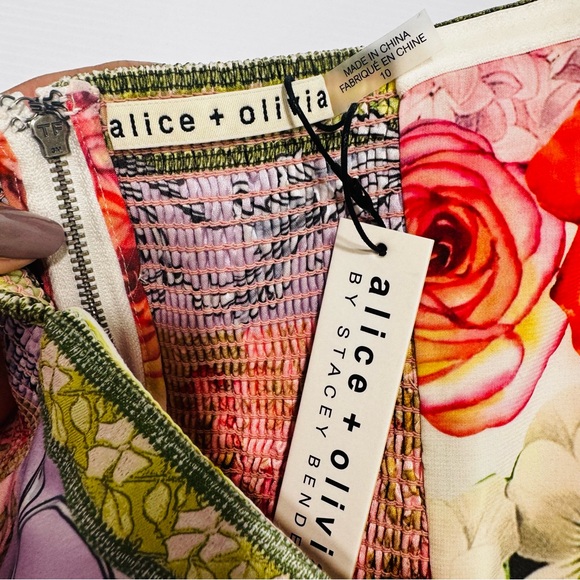New Alice + Olivia Cerise Smocked Back Floral Bandeau Top Size 10 - Picture 8 of 13